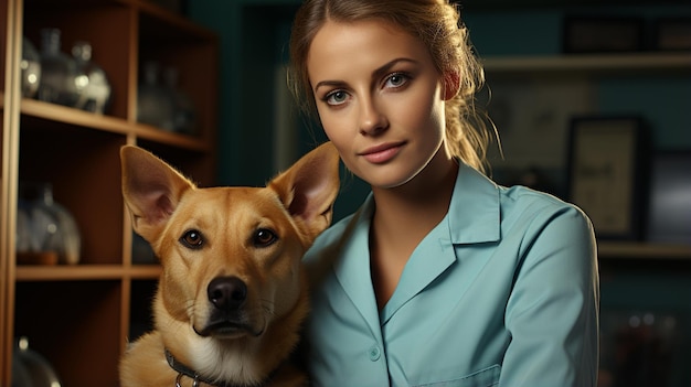 Vétérinaire avec chien en cabinet vétérinaire