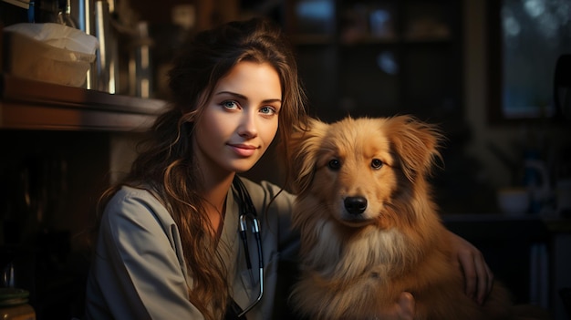 Vétérinaire avec chien en cabinet vétérinaire