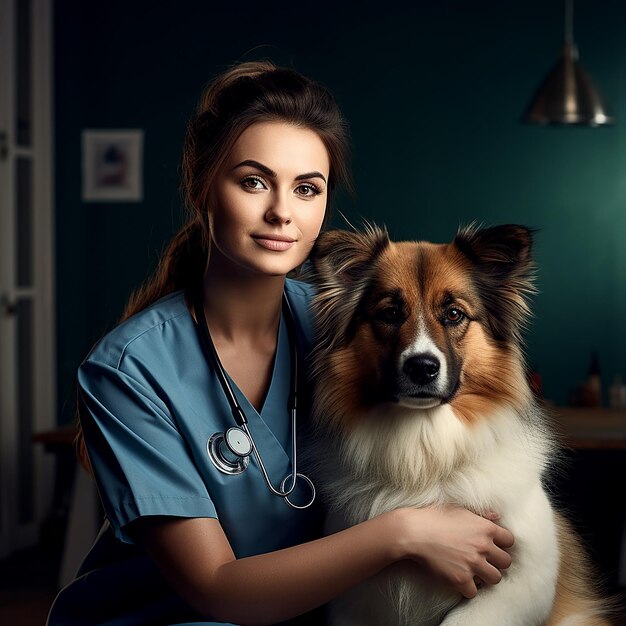 Photo vétérinaire confiante avec un chien