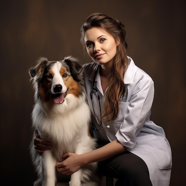 Photo une vétérinaire confiante s'occupe d'un chien