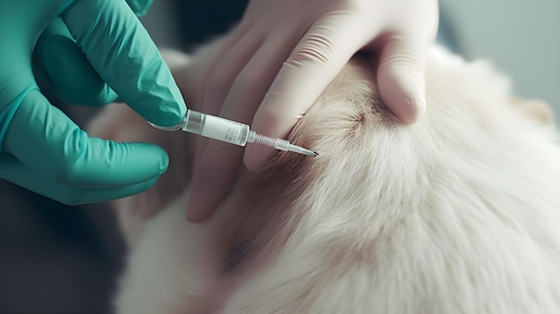 Un vétérinaire donne une seringue à un chat.