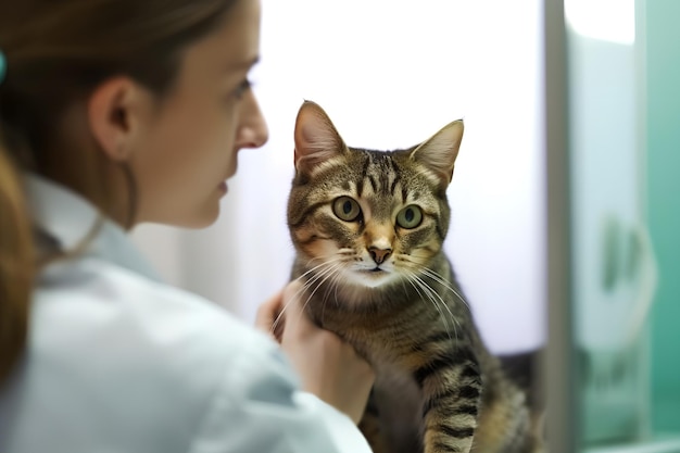 Vétérinaire examinant le chat en clinique