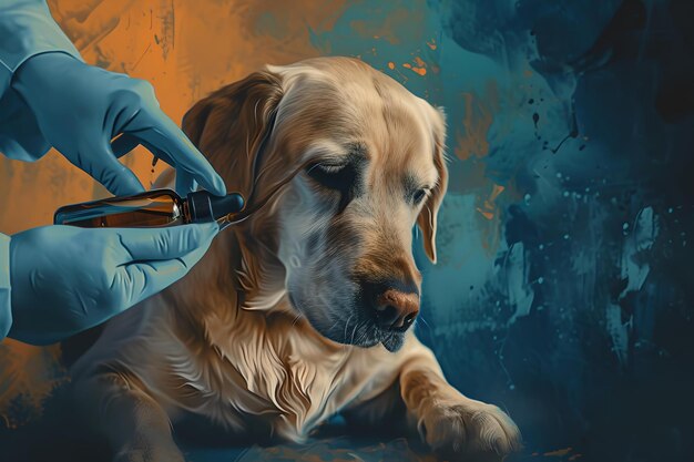 Vétérinaire examinant l'oreille d'un animal de compagnie Portrait artistique d'un labrador retriever Concept de soins vétérinaires AI