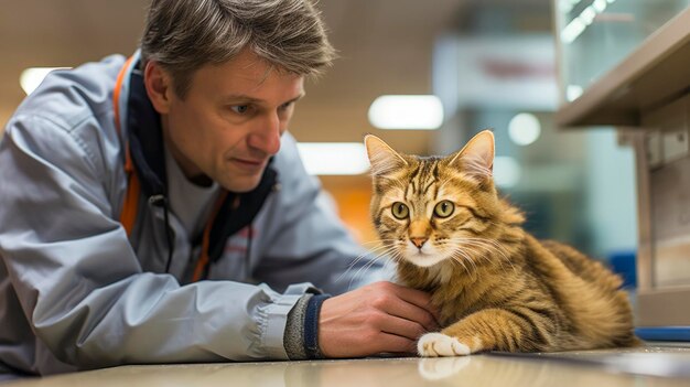 Photo un vétérinaire examine un chat.