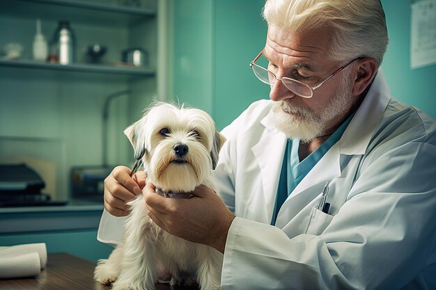 Un vétérinaire examine un chien à la clinique