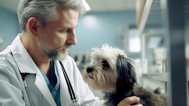 Un vétérinaire soigne un chien dans une clinique