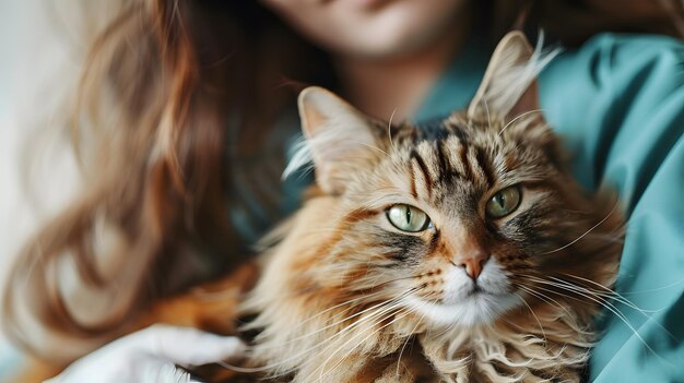 Une vétérinaire tient un chat malade en gros plan Diagnostic des animaux de compagnie concept de clinique de santé