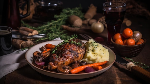 Viande aux légumes cuits au four plat français rustique générative ai