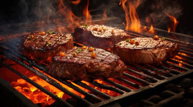 Viande de barbecue avec le feu