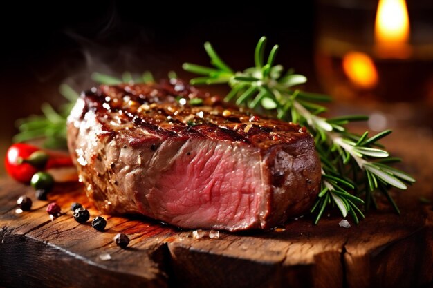 Viande de bœuf cuite à l'arrière-plan viande rouge nourriture grillée steak frite crue foncée IA générative