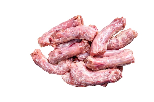 Viande de cou de poulet frais cru isolé sur fond blanc