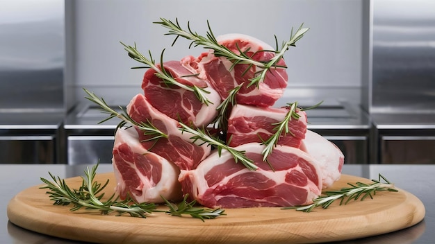 Viande crue fraîche avec du romarin