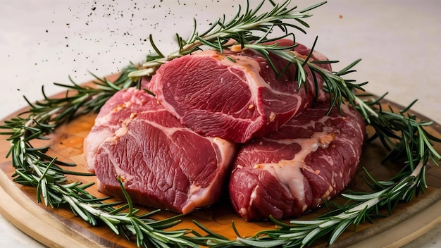 Viande crue fraîche avec du romarin