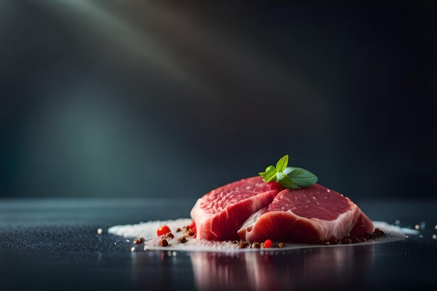 Photo viande crue avec des herbes et des épices sur surface sombre