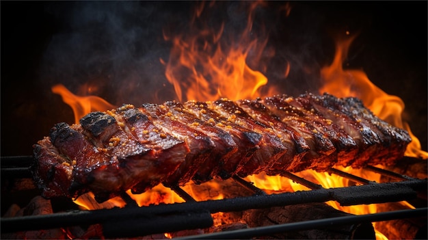 La viande est cuite au feu