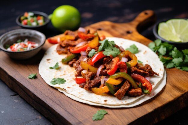 Viande de fajita épicée sur une planche