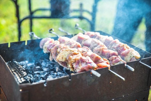 Viande sur feu bbq close up soft focus