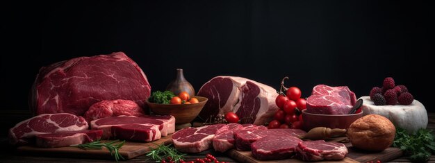 viande fraîche sur fond sombre IA générative