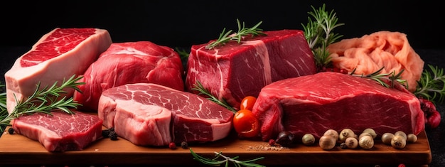 viande fraîche sur fond sombre IA générative