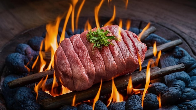 Viande fraîche préparée au feu
