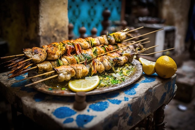 Viande frite sur une brochetteStreet food Generative AI