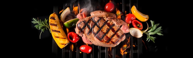 La viande grillée au feu avec des légumes est frite Generative Ai