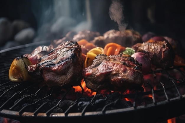 Viande grillée sur le gril Generative ai