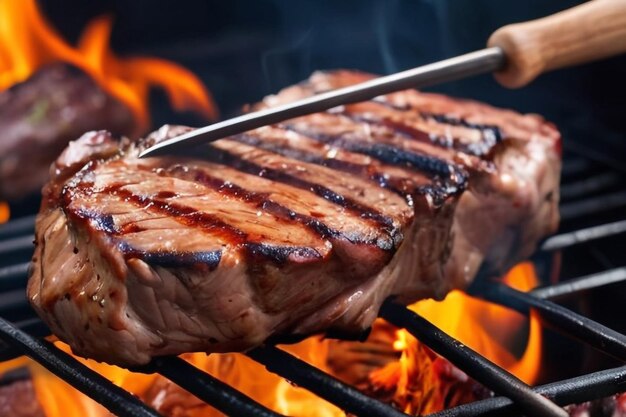 De la viande grillée juteuse au feu.