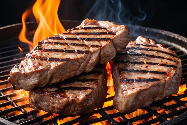 De la viande grillée juteuse au feu.