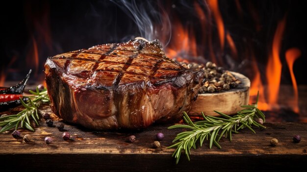 De la viande grillée juteuse au feu.