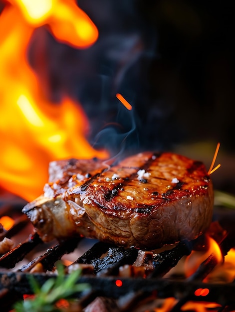 Viande grillée juteuse avec du feu IA générative