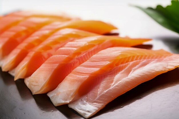 Viande de poisson crue de sashimi japonais coupée en morceaux IA générative