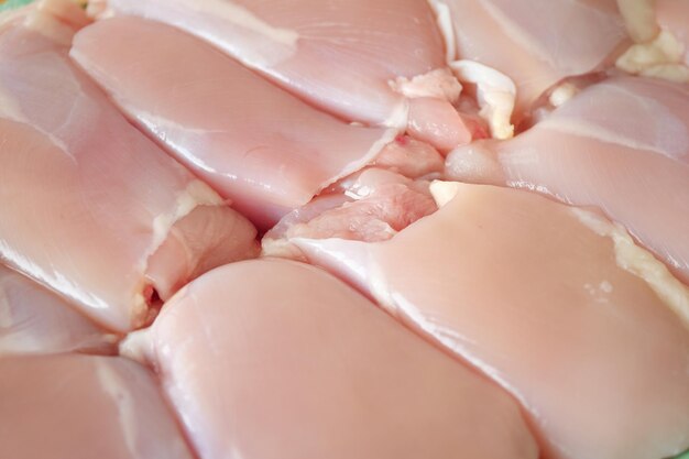 viande de poulet crue sur une assiette sur fond blanc