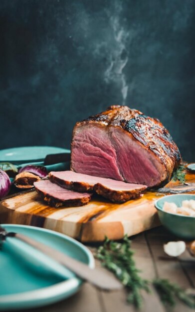 de la viande avec de la sauce aux canneberges et des herbes