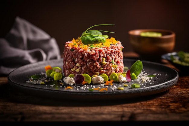 Viande de tartare crue sur l'illustration de la plaque AI générative