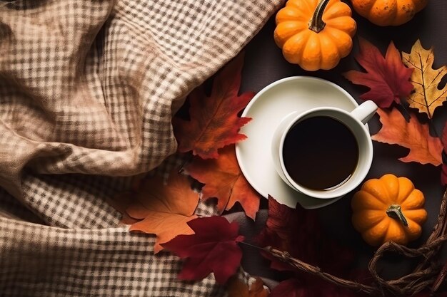 Vibes d'automne confortables Un charmant appartement avec une tasse à café et un décor d'automne