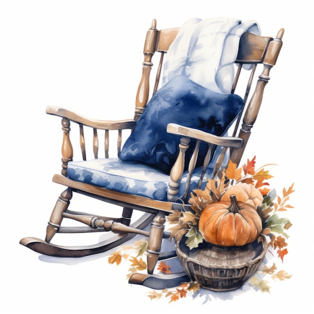 Vibes d'automne nostalgiques fauteuil à bascule vintage embrassé par la marine jetez dans l'aquarelle pas d'ombres sur une se