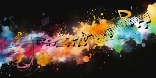 Vibrant Arabesque Music Notes and Splatters Generative AI
