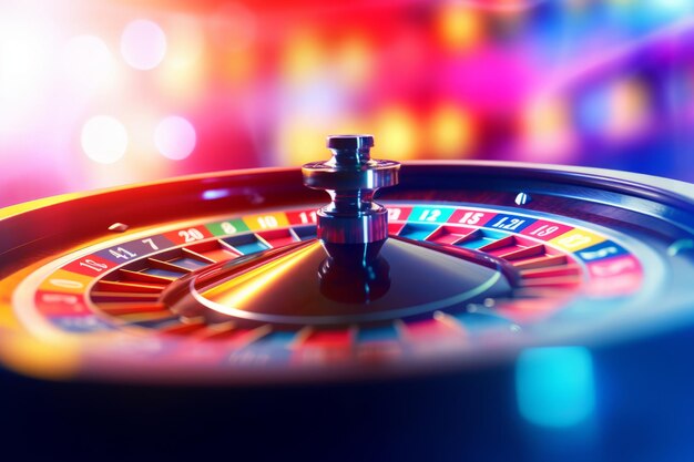Vibrant Casino Vibes Un gros plan époustouflant de l'arrière-plan Bokeh coloré et de la roue de la roulette