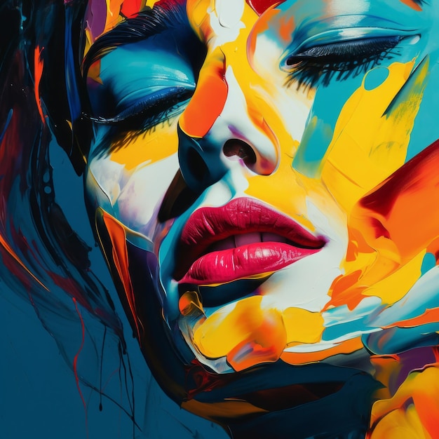 Vibrant Peinture 3d Surréalisme Abstrait Du Visage D39Une Camérawoman39s