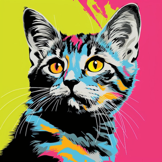 Vibrant Pop Art Kitty peint une illustration très détaillée