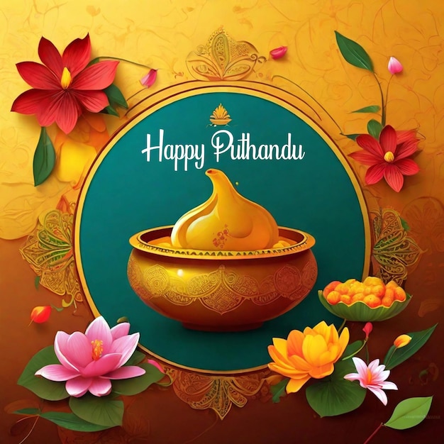Vibrant Puthandu ou design de carte de vœux pour le Nouvel An tamoul