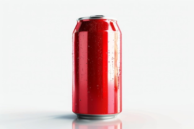 Photo vibrant red cola can with glistening water droplets