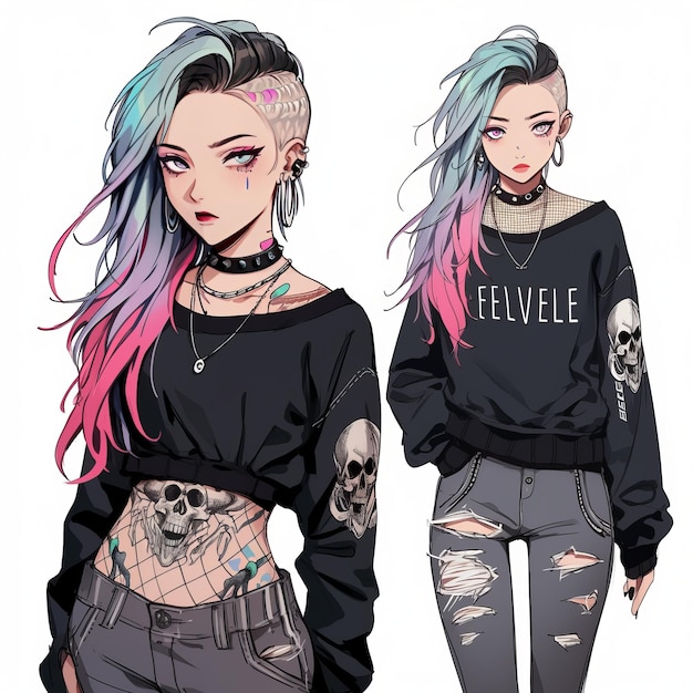 Vibrant Visual Novel Vixen Une mannequin de 22 ans avec des yeux gris de mode punk de style anime