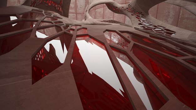 Vide salle abstraite lisse intérieur blanc de feuilles de métal rouillé fond architectural 3D