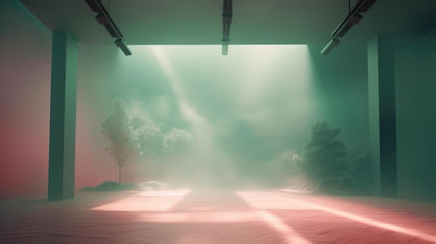 vide scène fond projecteur coulisses brouillard nuages rayons lumineux podium scène théâtre