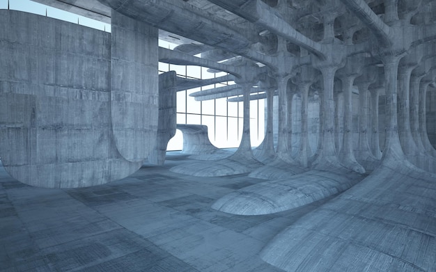 Vide sombre abstraite béton intérieur lisse arrière-plan architectural illustration 3D et rendu