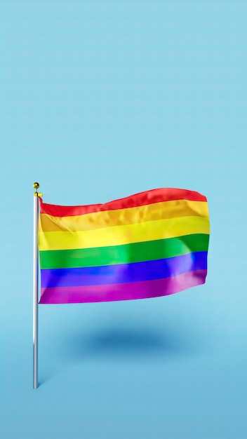 Photo vidéo d'animation de la vidéo verticale lgbt traditionnelle du drapeau de la fierté arc-en-ciel 4k avec fond bleu