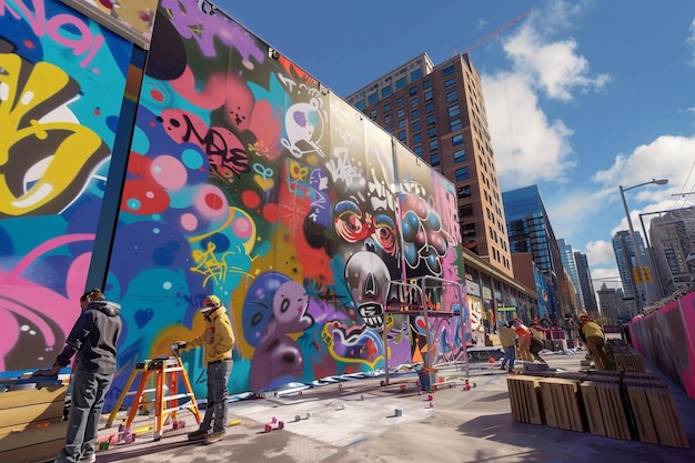 Une vidéo en timelapse d'un artiste de rue créant un grand