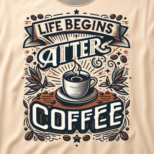 La vie commence après le café, la typographie, le design de t-shirts.